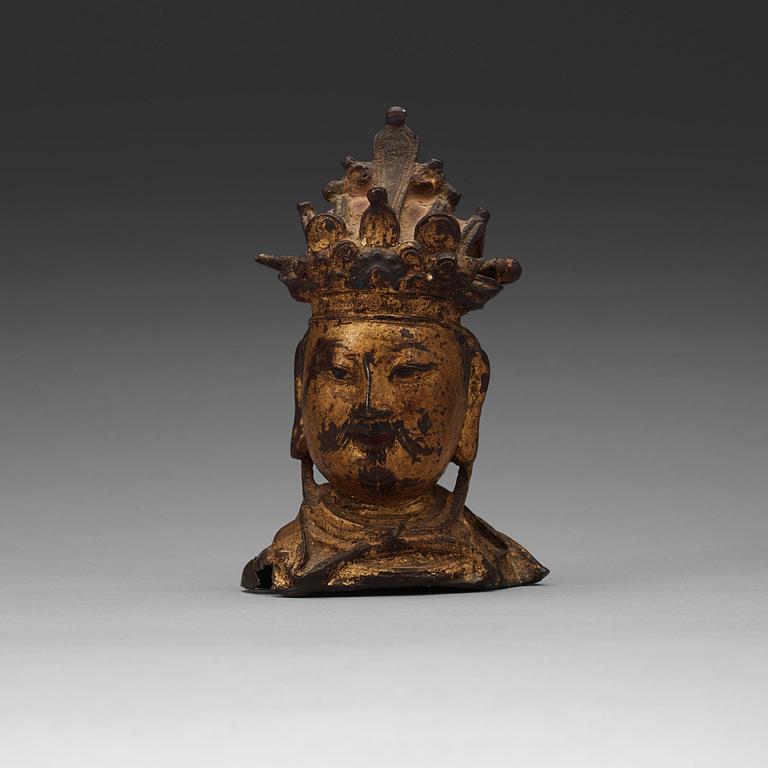 A bronze head of a guardian king, Ming dynasty (1368-1644).