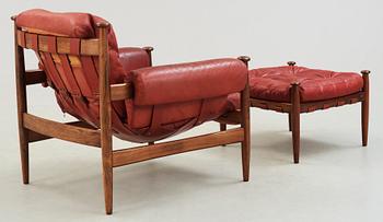 A Scandinavian palisander armchair and ottoman, IRE, Skillingaryd, Sweden 1970's.