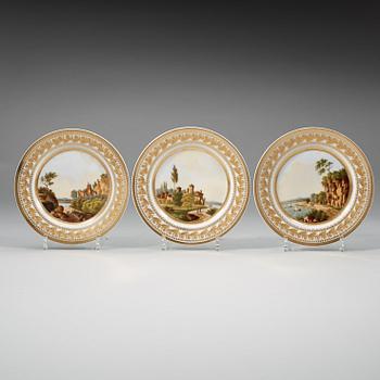 A group of six French topographic dessert dishes, first half of 19th Century.