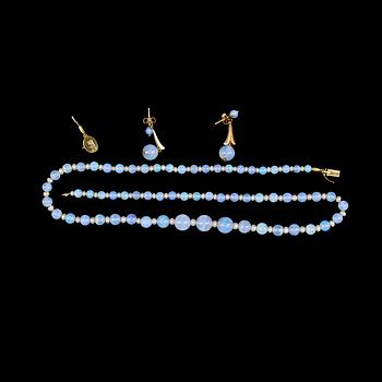 COLLIER samt ÖRHÄNGEN, vattenopaler och orientaliska pärlor med lås i 18k guld.