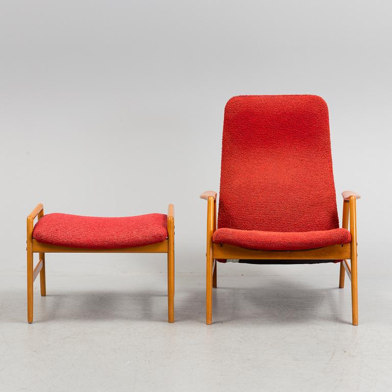 ALF SVENSSON, an easy chair and stool, "Studio", Ljungs industrier AB, Bra bohag. 1950s/60s.