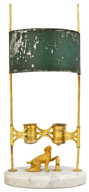 A late Gustavian two-light table lamp.