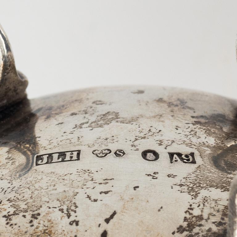 A three piece silver coffee set by Hultman A/B J L, Stockholm.