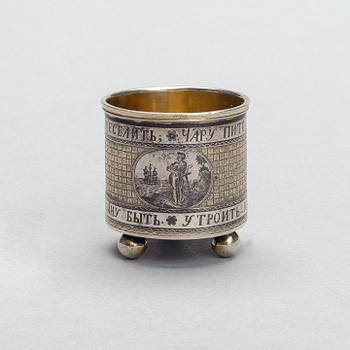 BÄGARE, silver och niello, Ryssland, Veliky Ustyug 1800-talets början, Alexandr Shilin, vikt 94 g.