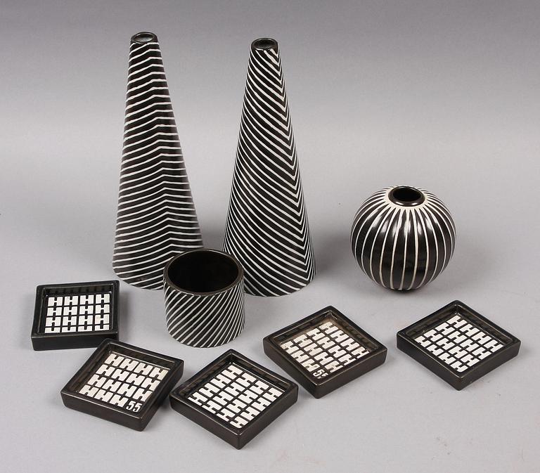 PARTI STENGODS, 9 delar, bl a Stig Lindberg, "Domino".