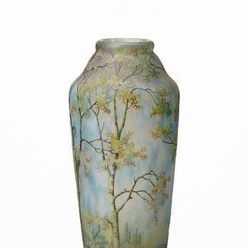 Daum, an Art Nouveau enamel painted cameo glass vase, Nancy France.