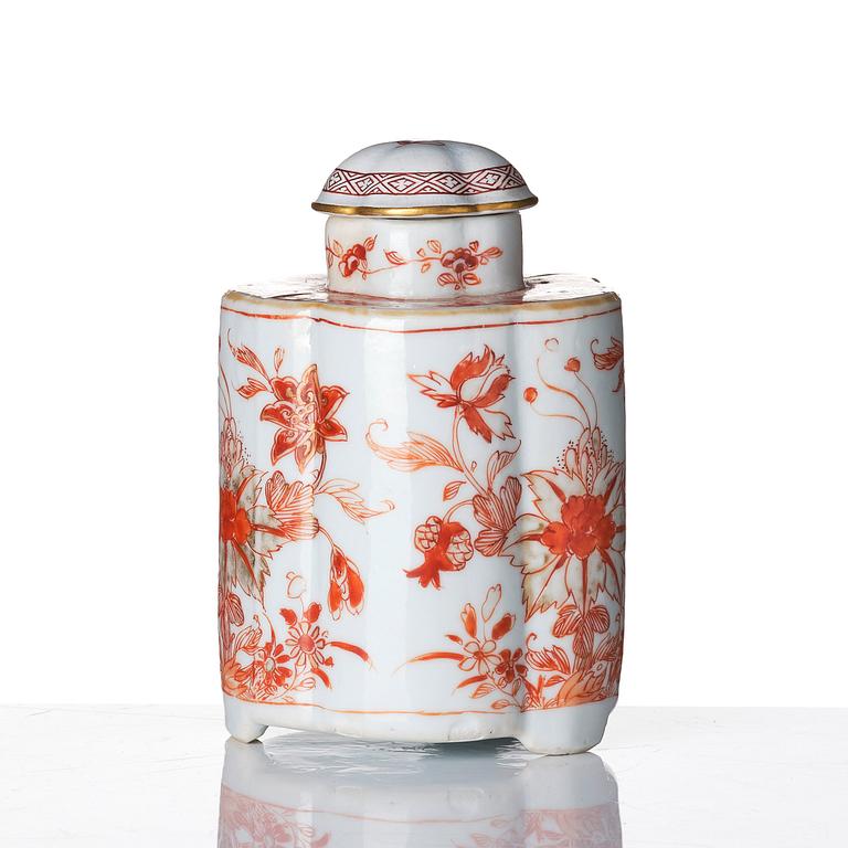 A 'rouge de fer' six piece tea caddy set, Qing dynasty, early 18th Century.