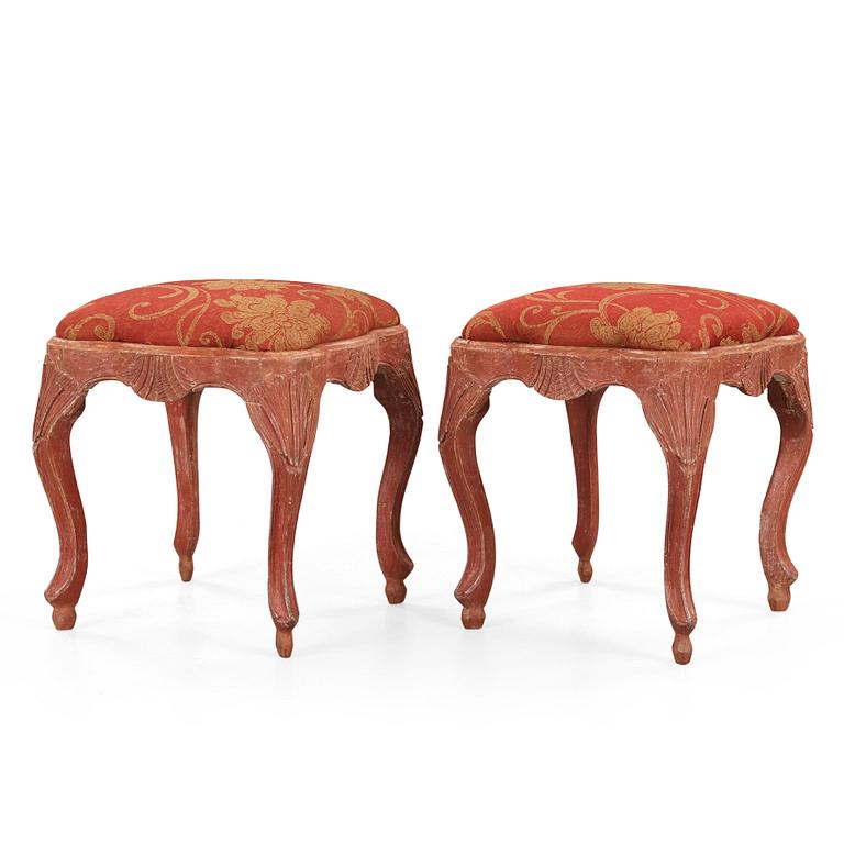 A pair of Swedish Rococo 18th century stools.