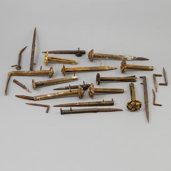 TEN BRASS CURTAIN TIE-BACKS, mid 19th century.