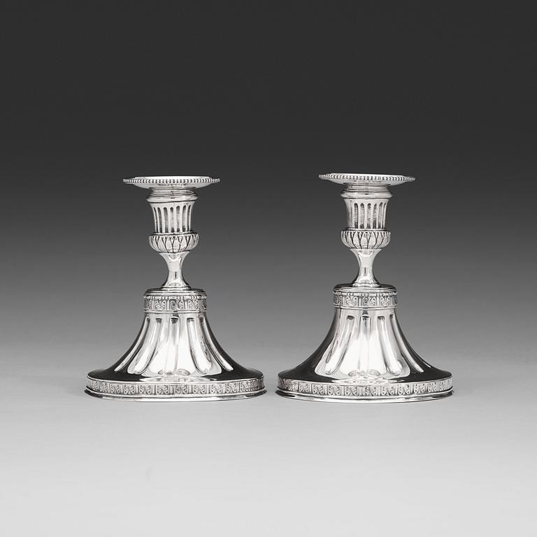 A pair of Swedish 18th century silver candlesticks, marks of Pehr Zethelius, Stockholm 1776.