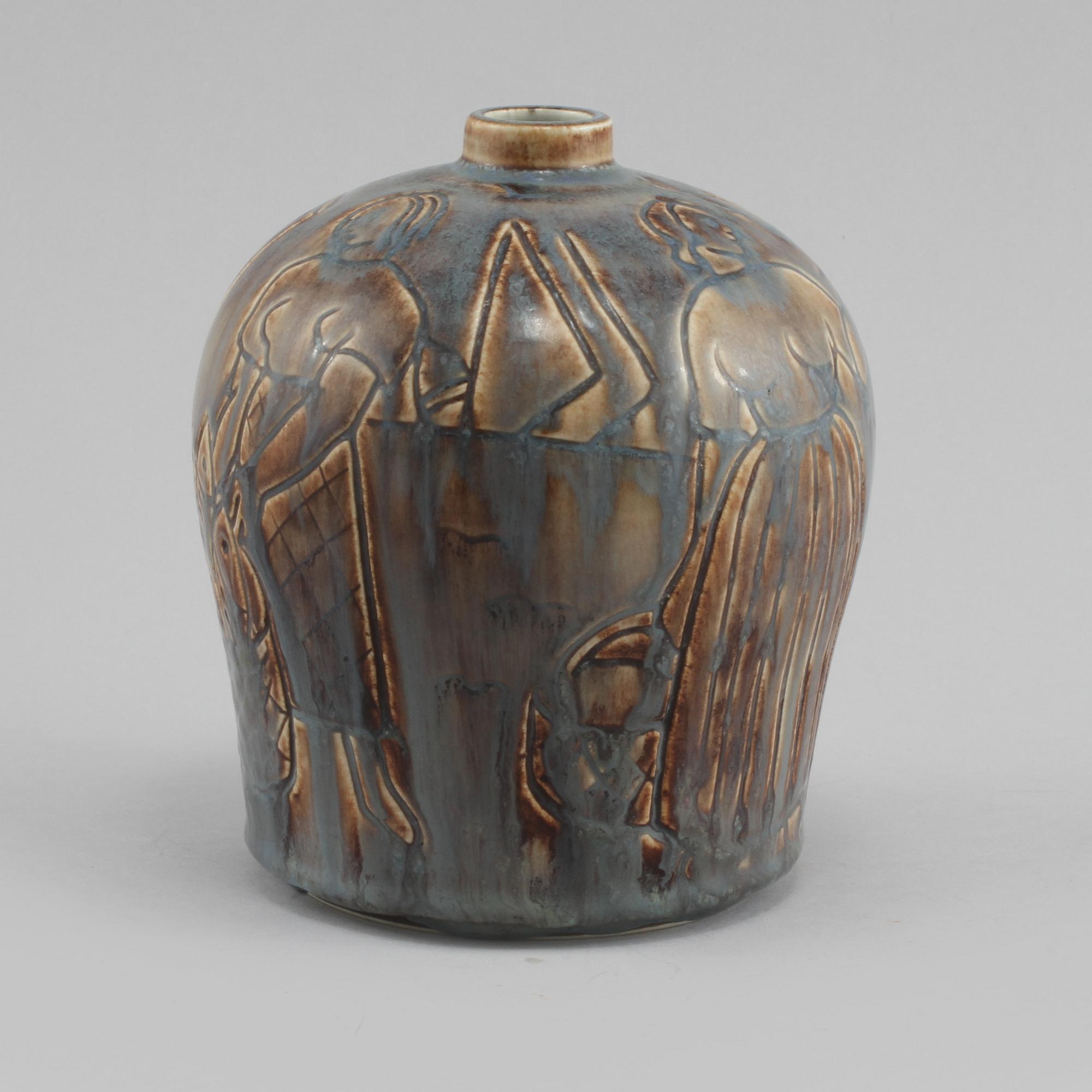 VAS, stengods, Gertrud Lönegren, Rörstrand, Rörstrand, stämpelsignerad, omkring 1900-talets mitt.