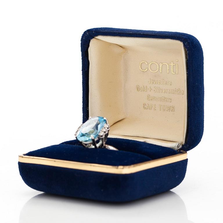 An 18K white gold ring with aquamarine and brilliant-cut diamonds, Conti, South Africa.
