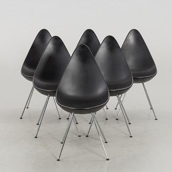 SIX ARNE JACOBSEN CHAIRS "DROPPEN" FOR FRITZ HANSEN.