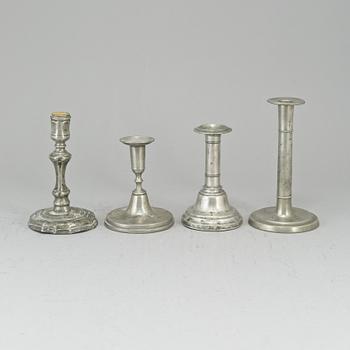 4 pewter candlesticks, 18-19th century.