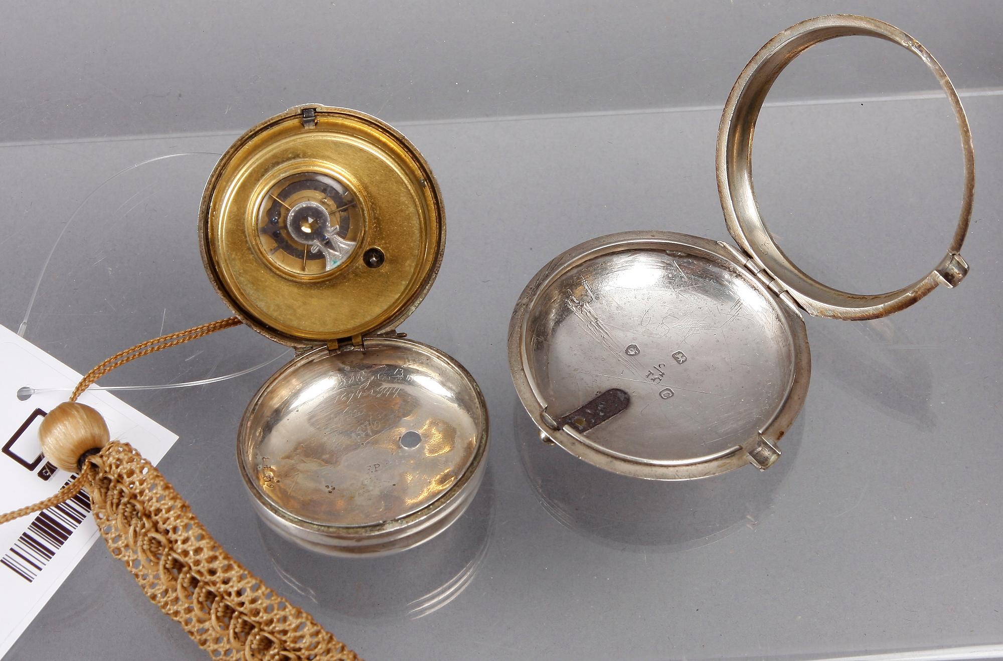 FICKUR, 2 st, silver, bla Wallerius, Norrköping. Tidigt 1800-tal.