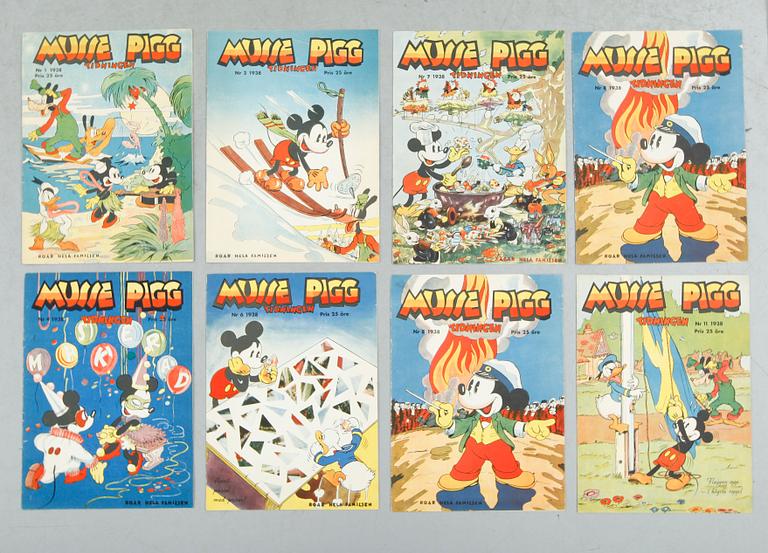 MUSSE PIGG TIDNINGEN, nr 1, 3, 4, 6, 7, 8, 8, 11, 1938.