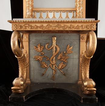 A Swedish Empire mirror and console table by P. G. Bylander.