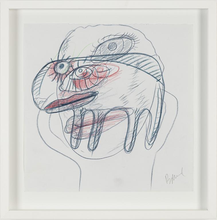 Bjarne Melgaard, chalk drawing, signed.