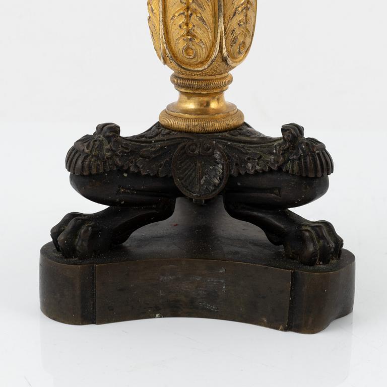 A pair of 19th century empire-style bronze candlesticks.