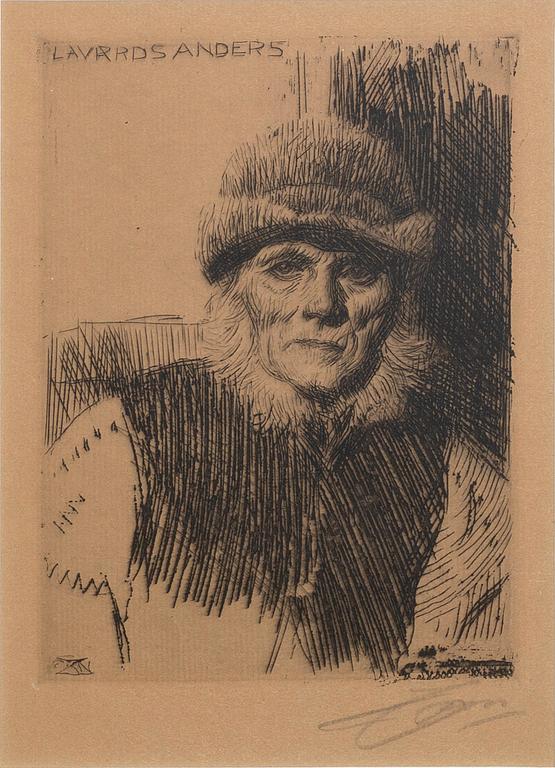 Anders Zorn, a signed etching from 1919.