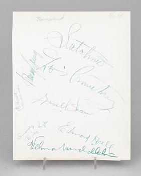 AUTOGRAFER, 7 st, Louis Armstrong med band,  egenhändigt signerade. Konserthuset 2/10 1955.