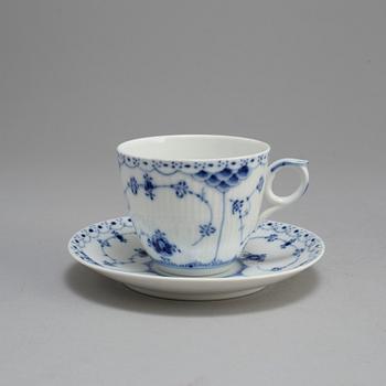 A set of six coffee cups with saucers and five plates, "Musselmalet"by Royal Copenhagen.