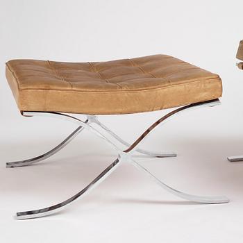 Ludwig Mies van der Rohe, a "Barcelona" easy chair and ottoman, Knoll, 1970s.