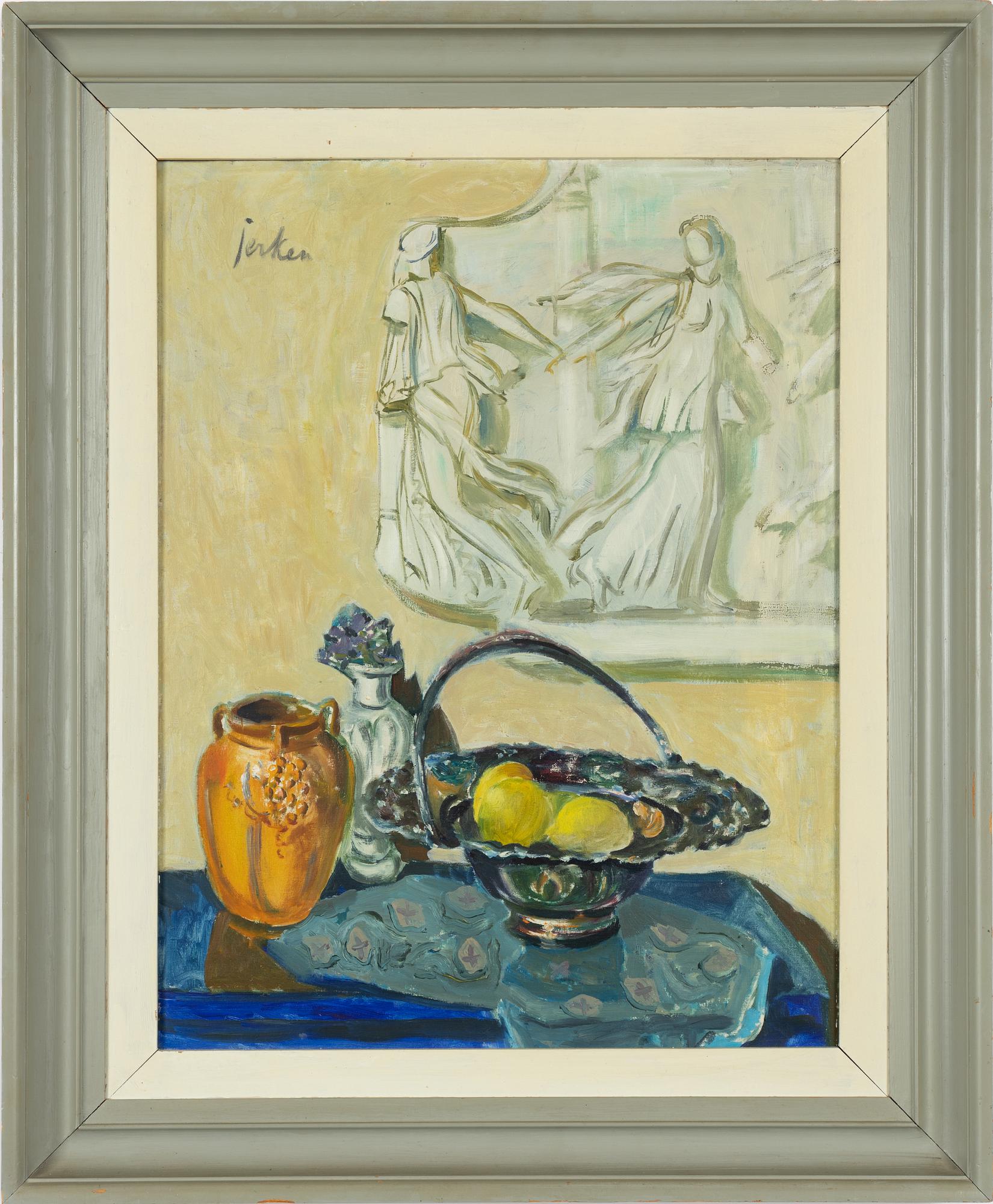 Erik Jerken, Still Life with Relief, Ceramic and Fruits.