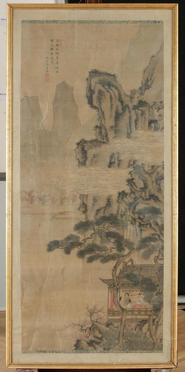 KAKIEMONO, siden monterat på papper. Qing dynastin, 1800-tal.