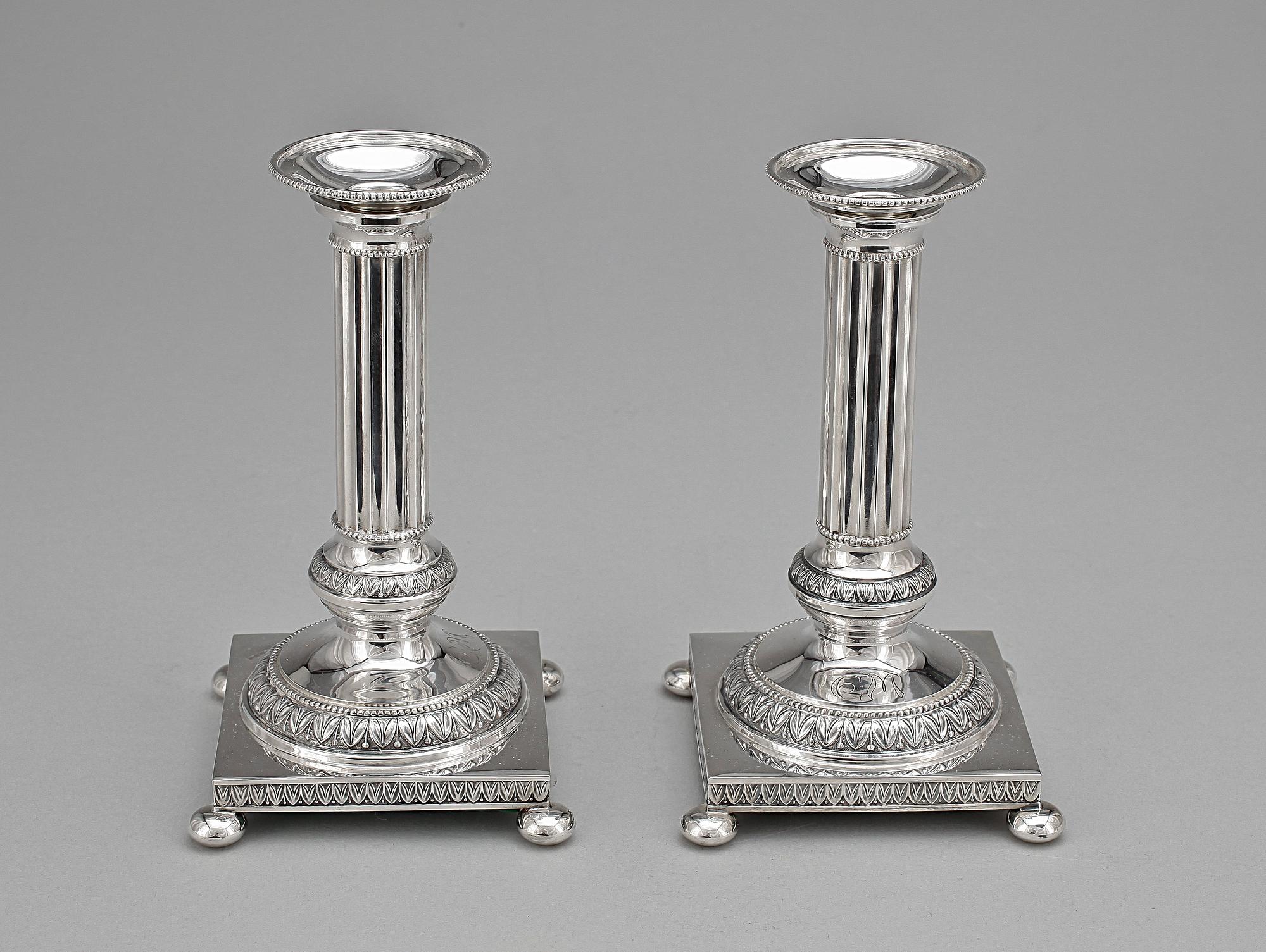 LJUSSTAKAR, ett par, silver, gustaviansk stil, Åbo, Finland, 1955.