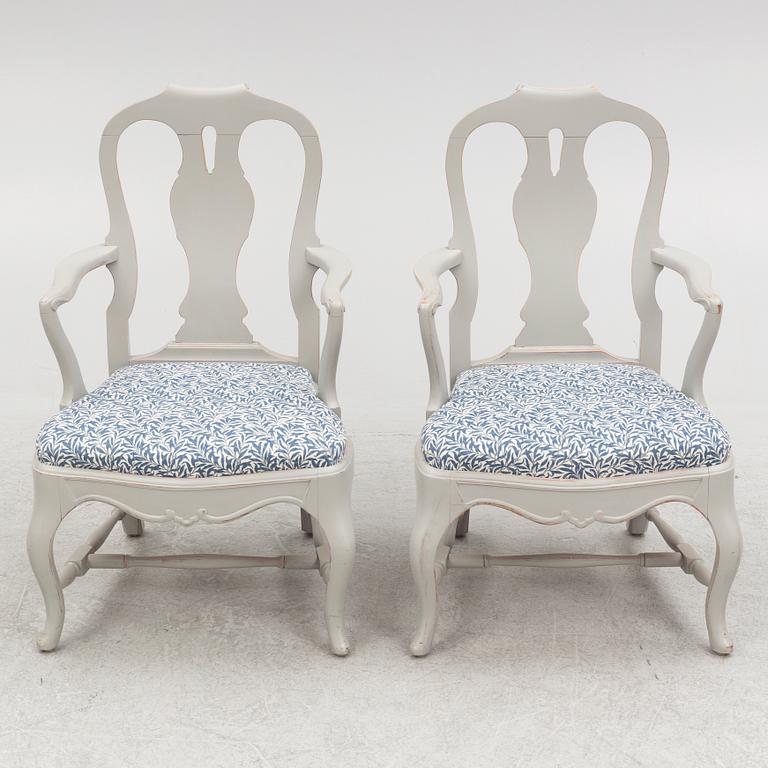 A pair of Rococo-style armchairs, early 20th century.