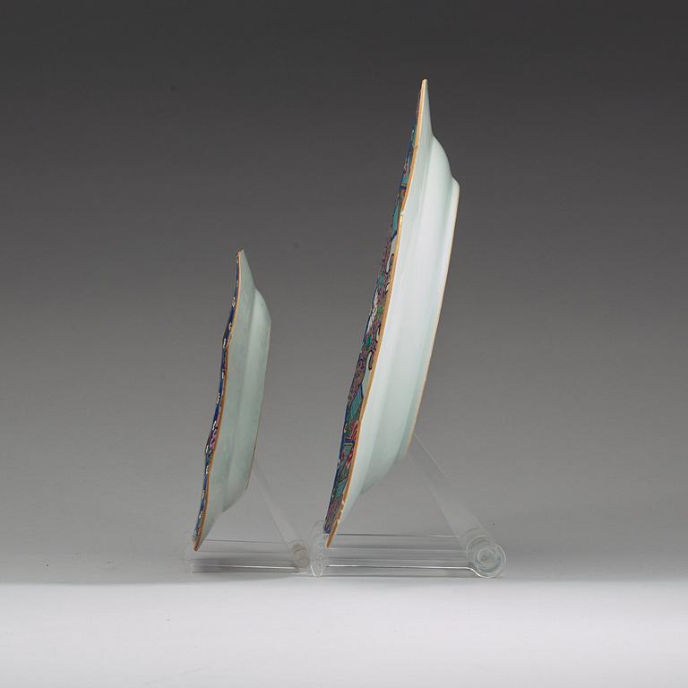 A serving dish and six famille rose dinner plates, Qing dynasty, Qianlong (1736-95).
