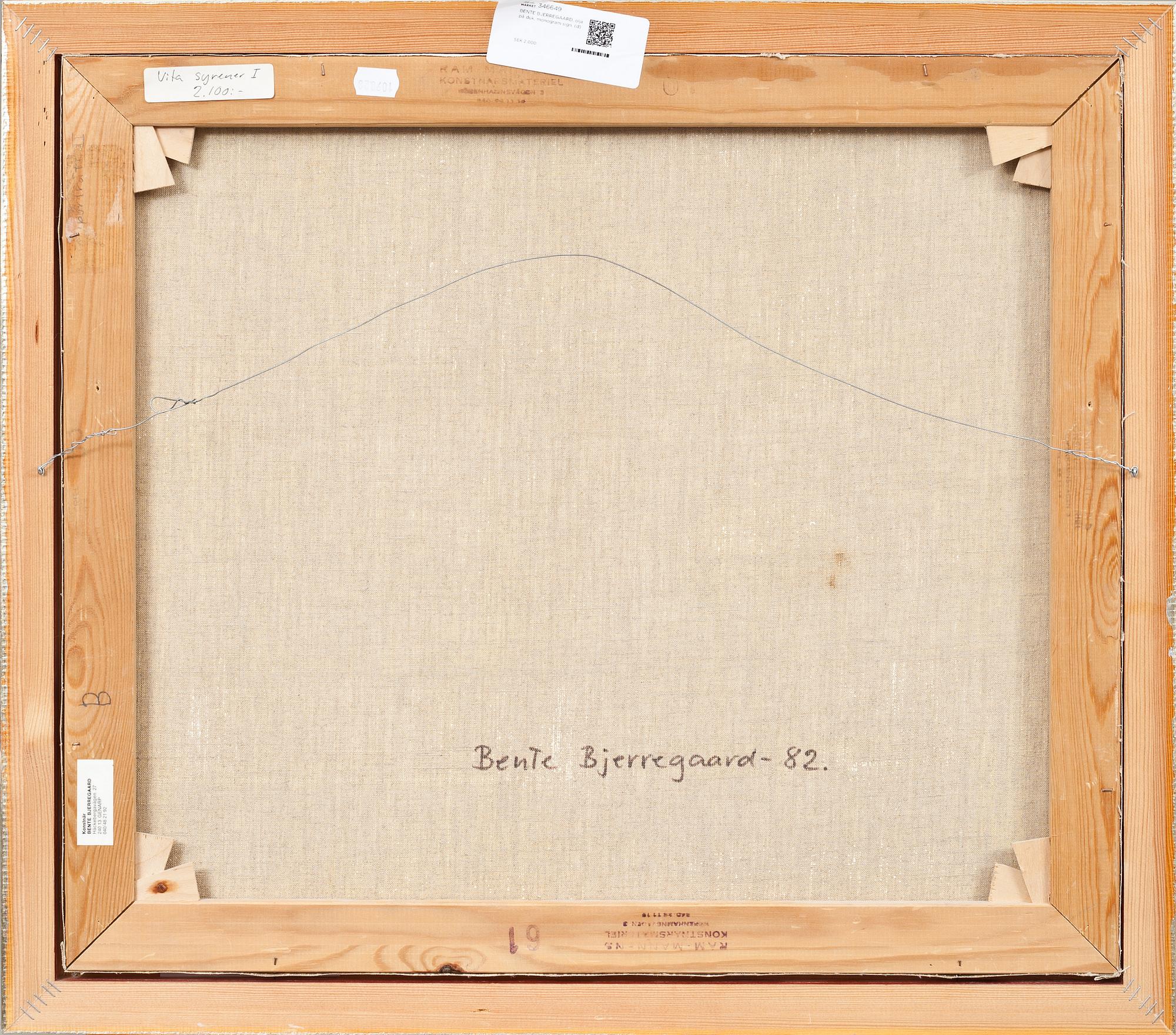 BENTE BJERREGAARD, olja på duk, monogram sign.