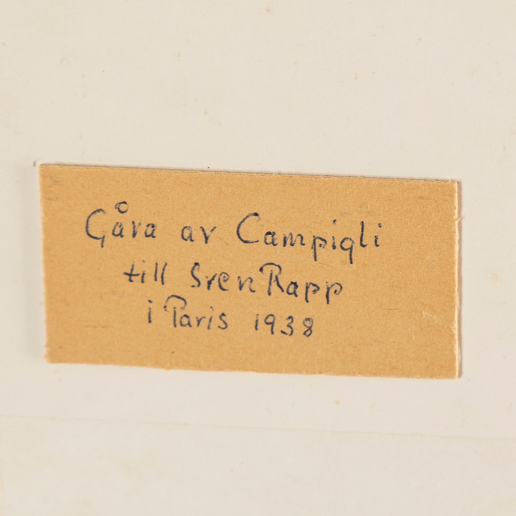 MASSIMO CAMPIGLI, blandteknik på papper, bär senare påförd signatur (okänd).