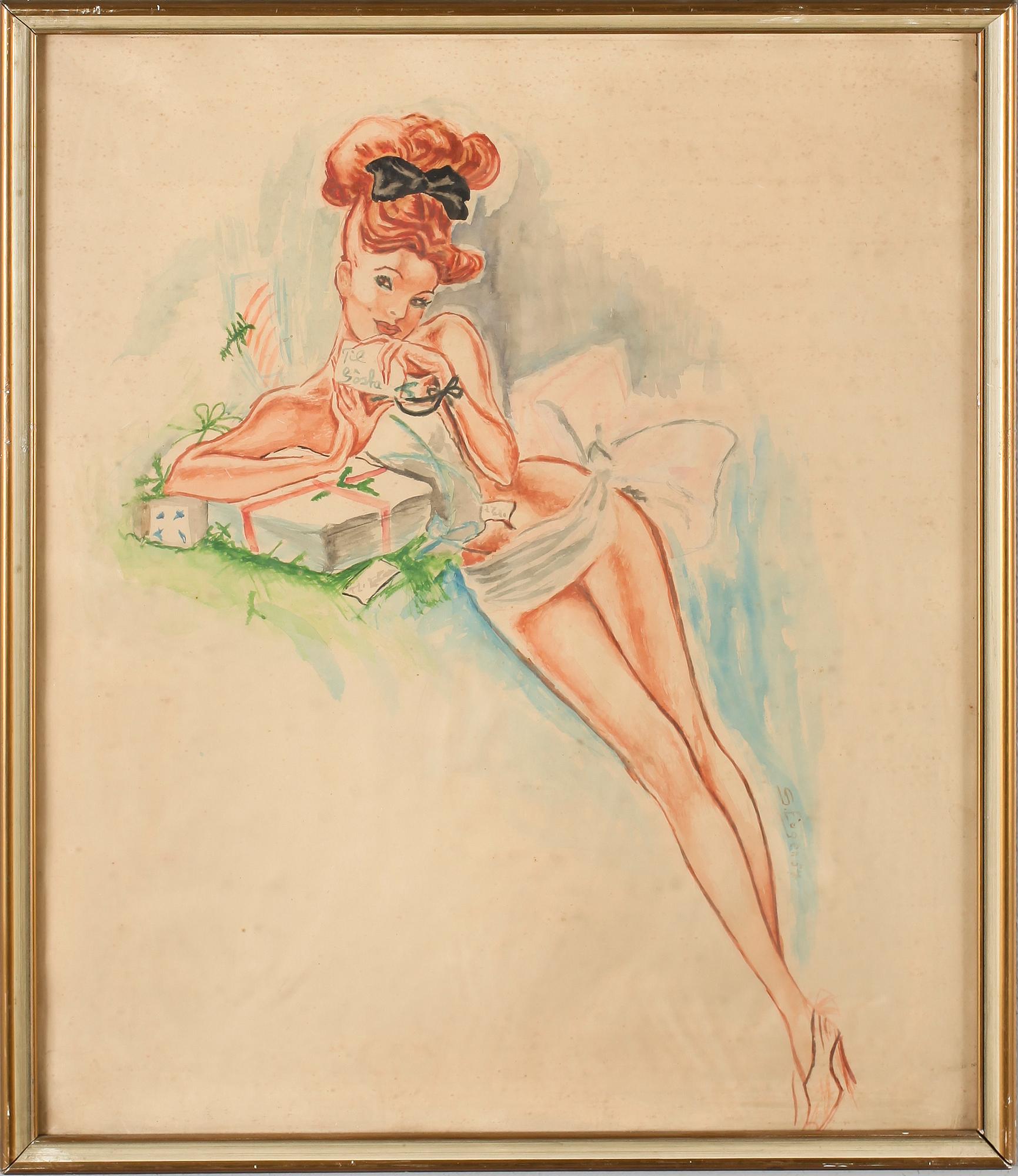 OKÄND KONSTNÄR, 4 st, blandteknik, en signerad Stig Lugen, 1950-tal.