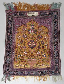 A RUG, an antique/semi-antique silk Kashan Souf, probably Motachem,  ca 112,5 x 100-93 cm.