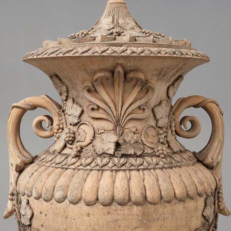 A Swedish Höganäs 1860's stoneware garden urn by Ferdinand Ring.