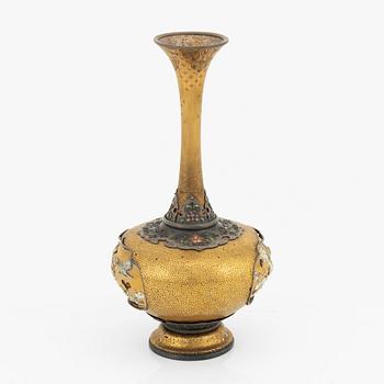 A gold-lacquer, silver moutned Shibayama style vase, Meiji period (1868-1912).