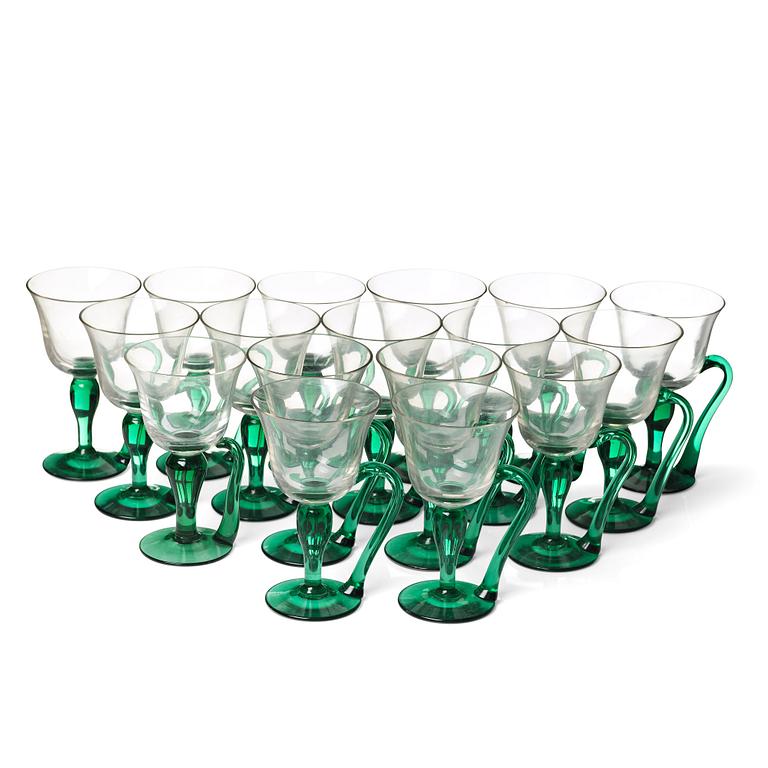 Firma Svenskt Tenn, a set of 17 cocktail glasses, Gullaskruf, Sweden 1940's, provenance Estrid Ericson.