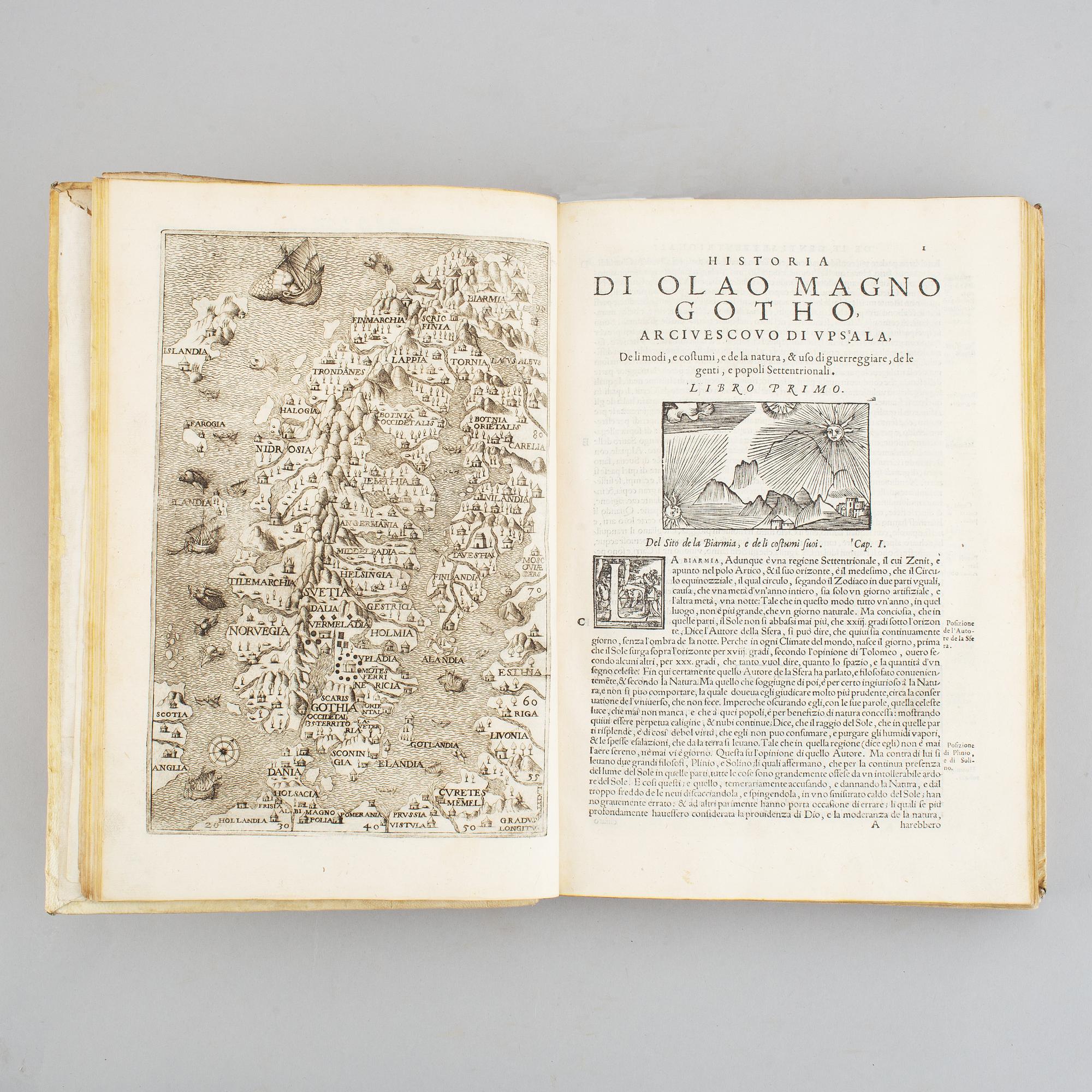 With engraved map of Scandinavia, 1565.