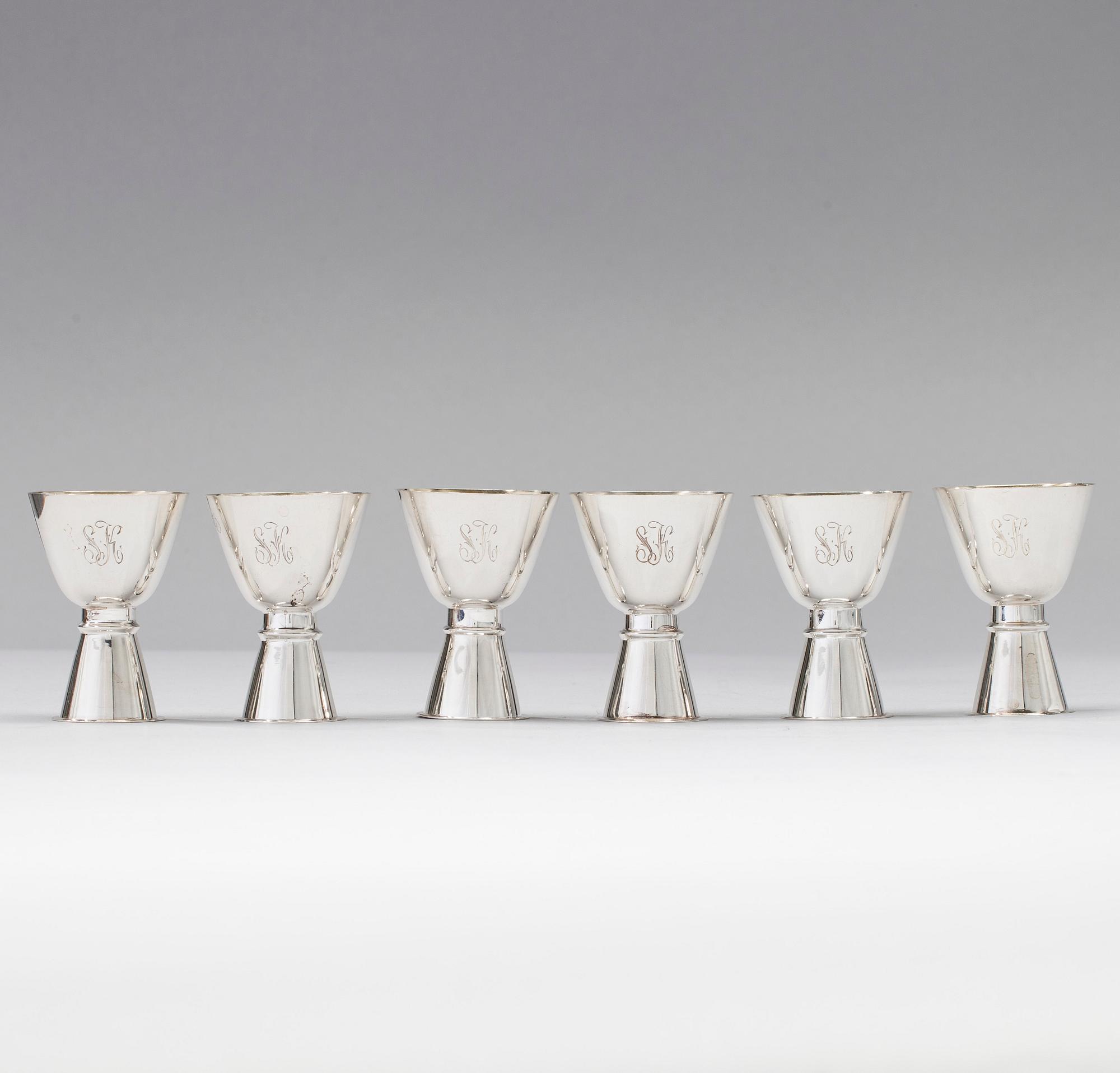 SUPBÄGARE, 6 st, Tapio Wirkkala, Hopeakeskus, Tavastehus 1965-1968. Tot. vikt ca 177,9 g.