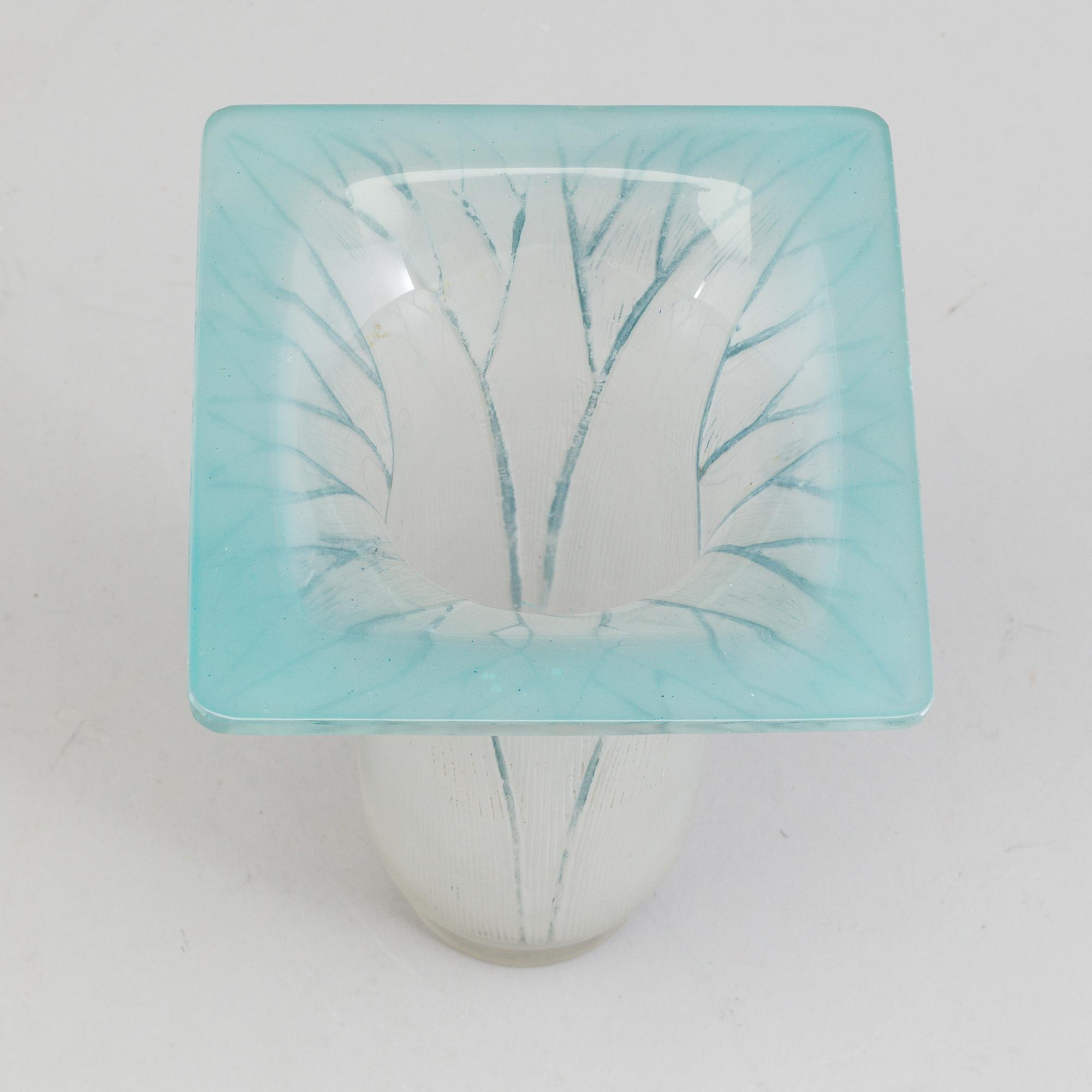 A  Rene Lalique blue tinted "Lotus" glass vase, France, pre 1945.