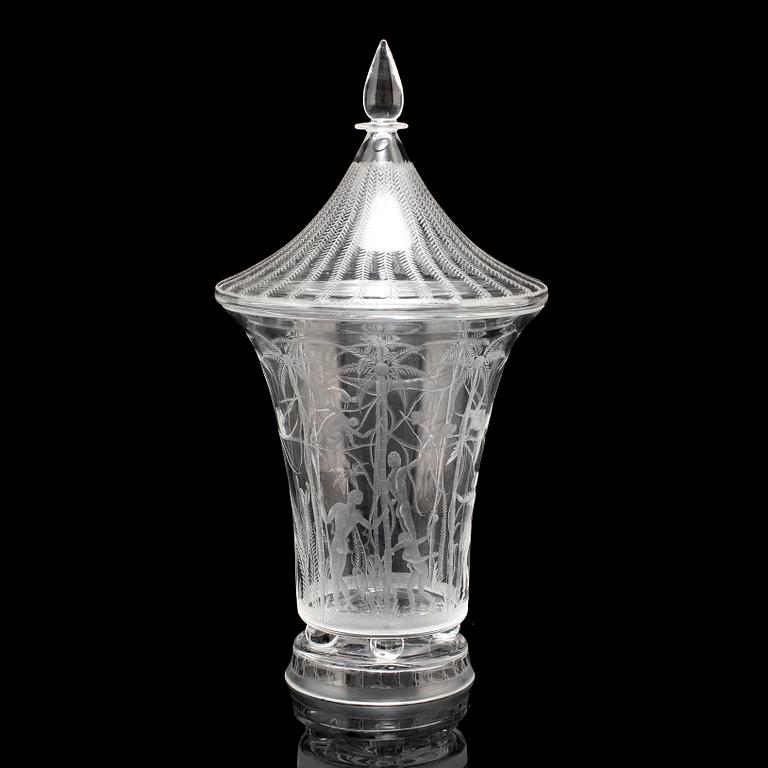 EDWARD HALD, a glass vase and cover from Orrefors, designed in 1918.