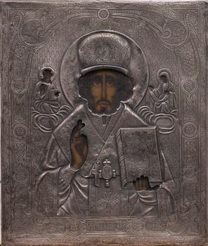 IKON, olja på pannå, RISA, försilvrad koppar, Ryssland 1800-talets senare hälft.