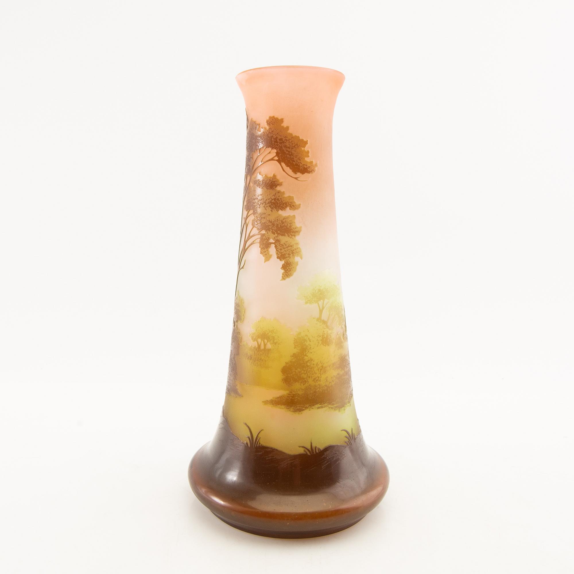 Emile Gallé, vase, glass, Art Nouveau early 20th century, Nancy, France.