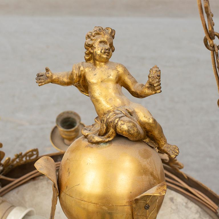 An Empire-style nine-light hanging lamp, late 19th century.