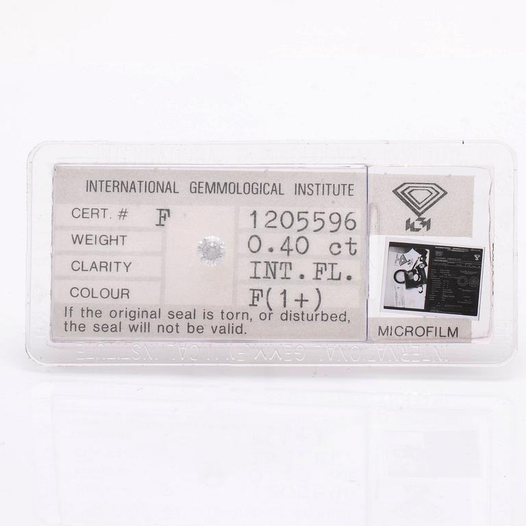 Brilliant-cut diamond 0,40 ct, F IF, IGL cerificate 1981.