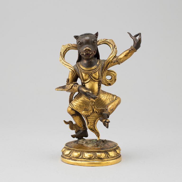 A Sino-Tibetan copper alloy of Rksavaktra Dakini, late 18th Century, circa 1800.