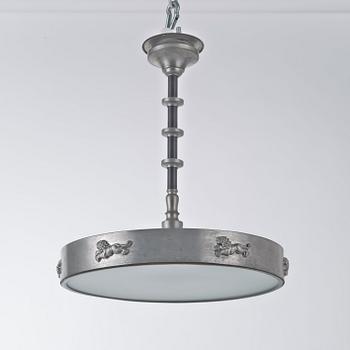 A Svenskt Tenn / Anna Petrus pewter ceiling lamp, Stockholm 1920's-30's.