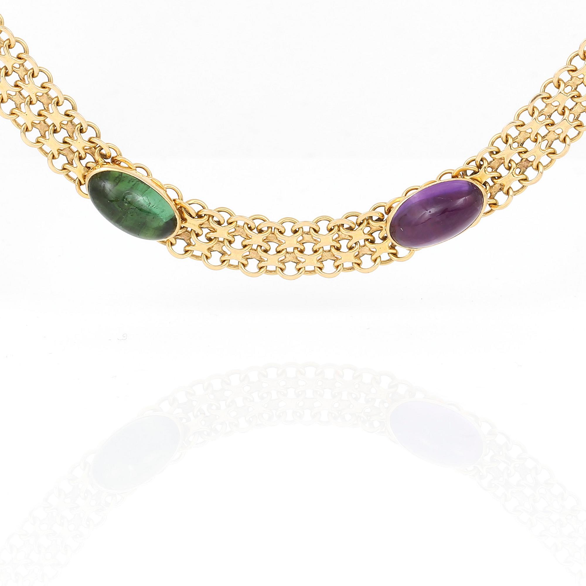 ARMBAND, 18k guld med cabochonslipade turmaliner och ametister, Stockholm, 1963. Vikt ca 23g.